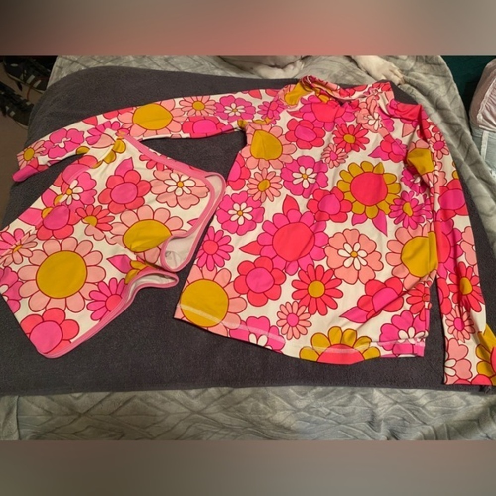 ✨3 piece set Mini Boden Pink Retro Floral Swim 13-14Y